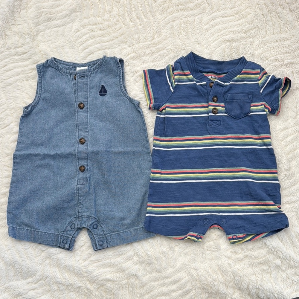 Carters 3m Blue Denim and Striped Baby Rompers